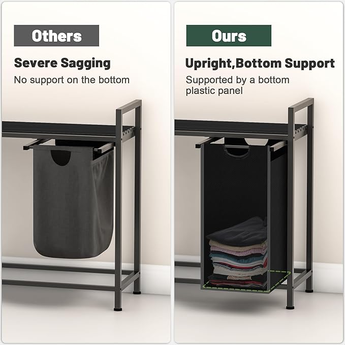 Sonharlar Laundry Hamper, Laundry Sorter with 4 Pull-Out Removable Oxford Fabric Bags Cloth Laundry Basket 4 x 10 Gallons (Charcoal Black)