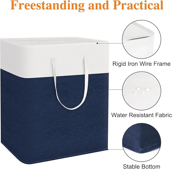 TasticTotes laundry basket 3-Pack, laundry hamper, Hamper with handles, collapsible laundry baskets, Waterproof dirty clothes hamper, Towel Storage for Home or Dorm, 100L-Blue