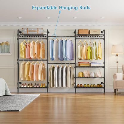 Timate L3 L Shape Garment Rack Heavy Duty Clothes Rack for Hanging Clothes, Expandable Industrial Pipe Wall Mounted Clothing Rack, Adjustable Corner Closet Wardrobe Closet Kit Closet Systems, Black