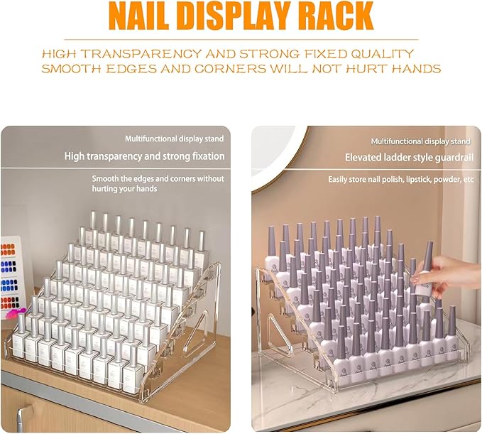 Acrylic Nail Polish Organizer Rack,7-Tier Nail Polish Holder Stand, 2 Pack Storage Holder Stand,Sunglass Organizer, Essential Oils Storage Shelf, Holds Up to 84 Bottles