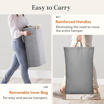 Lifewit Slim Laundry Basket with Lid, Narrow Large Laundry Hamper with Plastic Handles and Removable Bag, Tall Foldable Dirty Clothes Hampers for Laundry Room, Bedroom, Bathroom, Dorm, 65L Gray