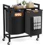 DUMOS Laundry Hamper with 2 Pull-Out Removable Sorter Bags, Movable Wheels, Freestanding Clothes Basket Organizer in Bathroom, 2 × 13.1Gal (99L) Capacity, Rustic Brown and Black