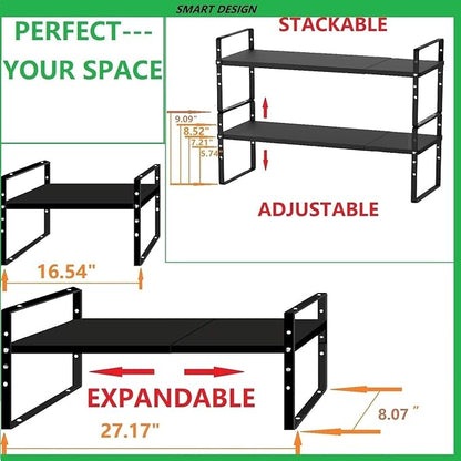 Jojocross Expandable Stackable Spice Rack Cabinet Shelf Organizer in Cabinets Shelves Kitchen Cupboard Organization Stack up Racks Pantry Countertop Storage Medium/Black 2 Packs