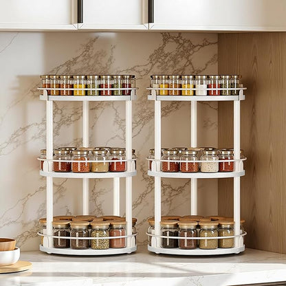 YATINEY Spice Rack, Set of 2 Lazy Susan Organizer, 3-Tier Turntable Organizer For Cabinet, Compact and Versatile, for Kitchen Countertop, White SR23L2WW