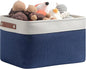 DULLEMELO Fabric Storage Basket for Closets,15x11x9.5 inch Foldable Storage Basket Bin with Handles for Office, Closet,Bedroom (White&Blue,1 Pack)