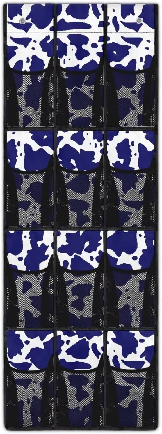 Purple Cowhide Over The Door Shoe Organizer Mesh Fabric Wall Hanging Storage 12 Pockets Over The Door Closet Organizer Space Saving Shoe Holder Hanger