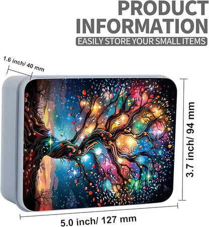 Metal Tin Box Sturdy Metal Storage Box with Lid, Large Container Holder for TCG Cards,Car Keys,Cookies,Tin Containers for Gift,5.0x3.7x1.6 Inch,Exquisite Pattern Design(Shining Tree)