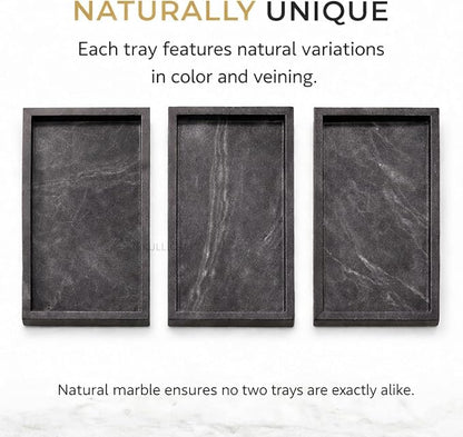 Natural Black Marble Tray for Bathroom | Kitchen | Vanity | Desktop, Stone Organizer for Coffee Table, Dresser, Nightstand, Candles, Soap, Towel, Plant, Jewelry (12" x 8"), Rectangular