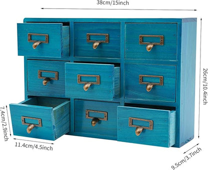 Schreibtisch-Organizer mit 9 Schubladen, Apothekerschrank, Schubladen-Organizer mit Etiketten und Metallgriffen, blau
