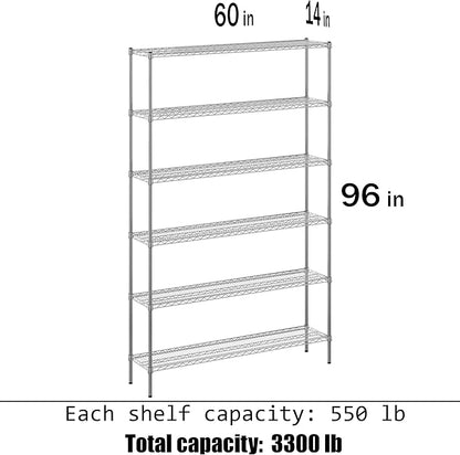 14" Deep x 60" Wide x 96" Height Wire Shelving Kit | 6-Tier | NSF Commercial Storage Rack Unit