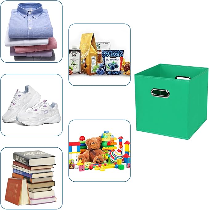Black Fabric Cubby Storage Bins,13x13x13 Inches ,Cube Organizer Bin Foldable Storage Boxes with Dual Handles Fabric Organizer Box and collapsible Storage basket,Set of 6,Green