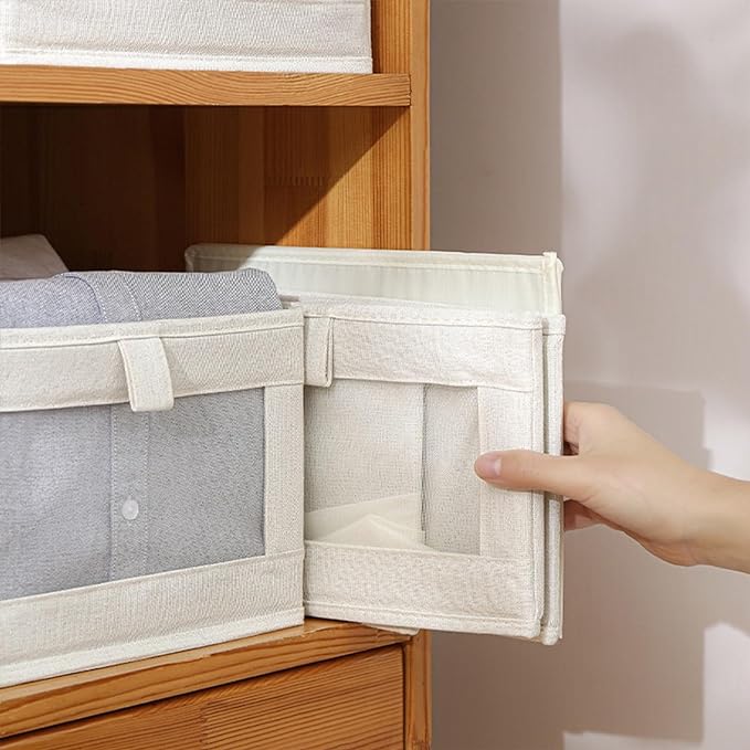 Linen Closet Organizers And Storage, 6 Pack Closet Storage Bins Linen Closet Baskets for Closet Organization Foldable Closet Organizer Bins with Clear Window For Organizing Clothing, Jeans, Shelves