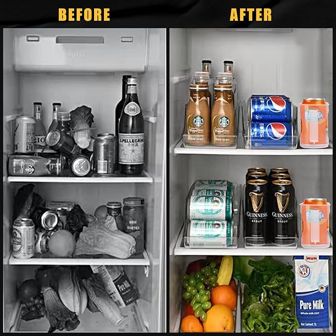 SCAVATA 2 Pack Soda Can Organizer & 2 Pack Skinny Can Organizer for Refrigerator