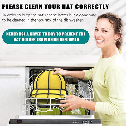 INVODA Hat Washer Cage Washer for Washing Machine Hat Cleaner for Baseball Cap Dishwasher Hat Rack Protector Organizer for Flat & Curved Hat (Black)