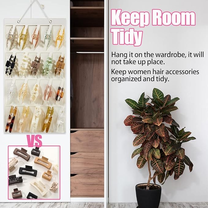 Claw Clip Organizer,Large Hair Clip Organizer,Premium Felt Hanging Claws Clips Storage Hanger for Girls Women Hair Clip,Banana Clip,Bows(NO Accessories) Display Stand for Wall Door Closet (Beige)