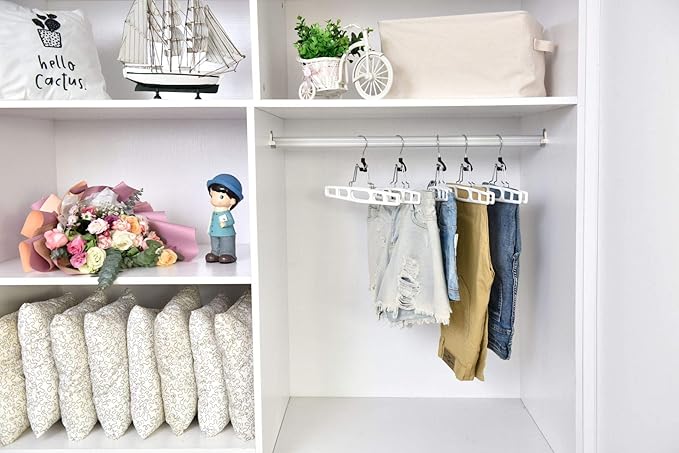 Premium Skirt Hangers 2-Pack - Thin Space-Saving Skirt Hanger Set with Clamp, Pant Hanger 2-Piece Set, Shorts Hangers with Heavy-Duty Locking Clasp, Multipurpose Quality Jean Hangers Set (White, 2)