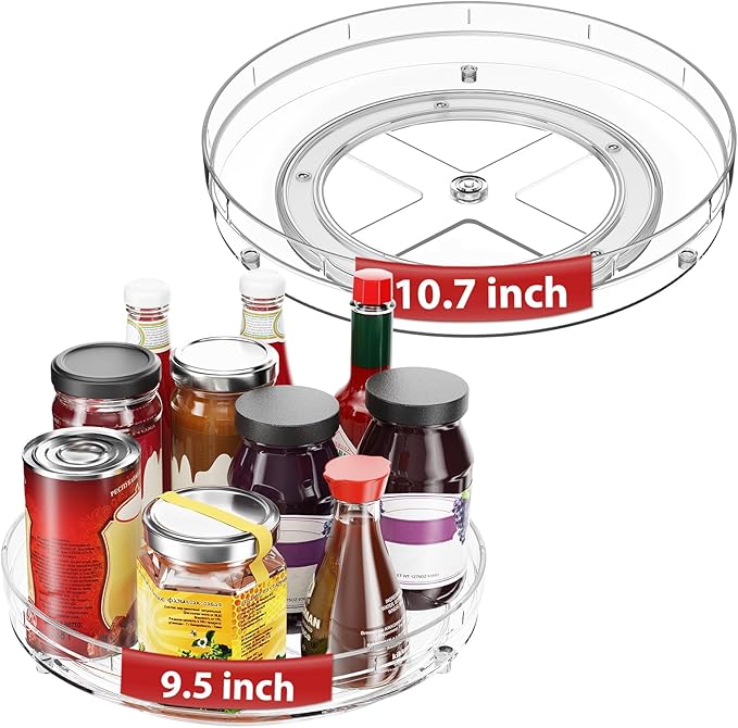 Optish 2 Pack Lazy Susan Organizer, 9.5" 10.7" Lazy Susan Turntable for Cabinet, Refrigerator Organizer and Storage for Pantry, Closet, Countertop, Non-Skid Fridge Organizers