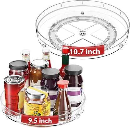 Optish 2 Pack Lazy Susan Organizer, 9.5" 10.7" Lazy Susan Turntable for Cabinet, Refrigerator Organizer and Storage for Pantry, Closet, Countertop, Non-Skid Fridge Organizers