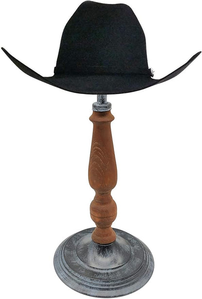 Owlgift Vintage Style Metal & Rustic Wood Stem Freestanding Hat Rack Storage, Cap Organizer, Wig Holder Display Stand - Rustic Gray
