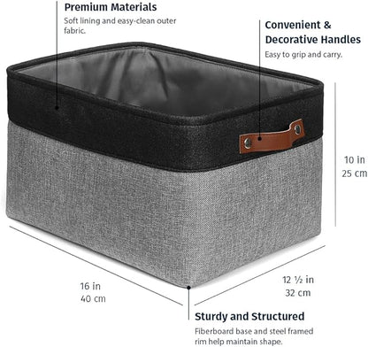 OrganiHaus 16x12.5in Canvas Storage Baskets 3 Pack | EXTRA LARGE Fabric Bins for Shelves | Linen Closet Organizer | Gray/Black