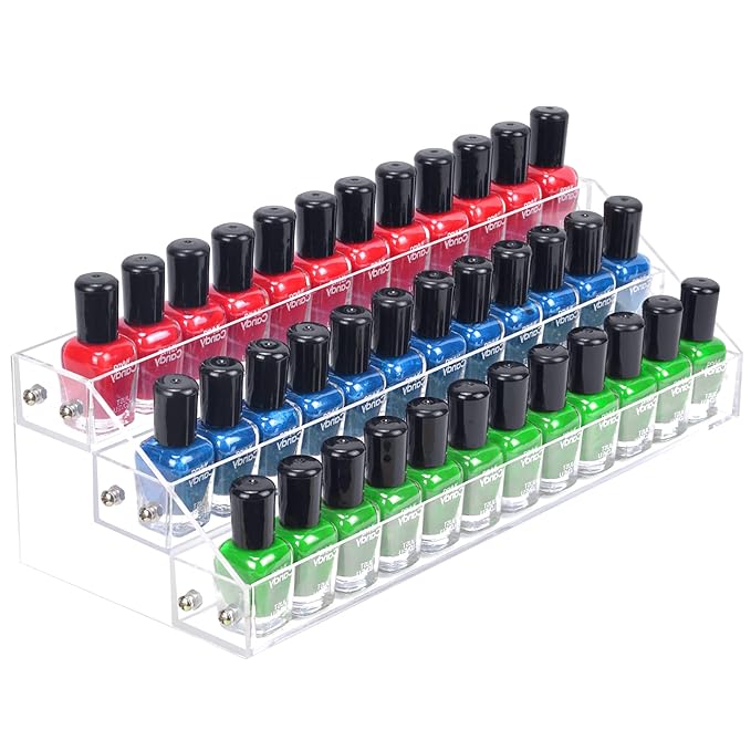 Acrylic Nail Polish Organizer Rack, 3 Tier Paint rack and Storage Shelf, Clear Display Stand for Tattoo Inks, Sunglasses, Essential Oils, Gel Nail Polish - Holds 36 Bottles