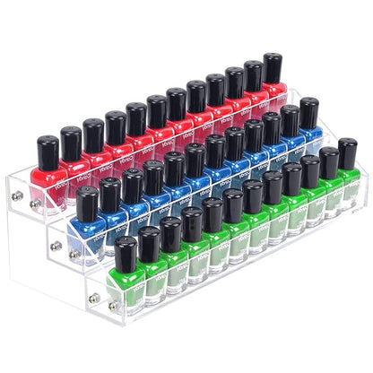 Acrylic Nail Polish Organizer Rack, 3 Tier Paint rack and Storage Shelf, Clear Display Stand for Tattoo Inks, Sunglasses, Essential Oils, Gel Nail Polish - Holds 36 Bottles