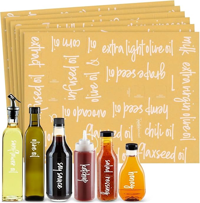 Talented Kitchen Oil Label Stickers for Kitchen Organization - Numbered Expiration Condiment Labels Stickers - White Vinyl 132 Count