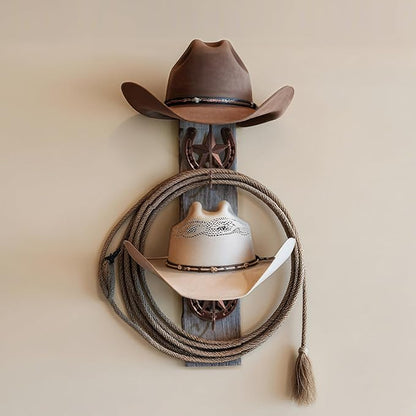 Cowboy Hat Rack for Wall Rustic Metal Cowboy Hat Holder 2 Pack Hat Hanger Western Wall Decor Horseshoe Hooks Storage Display Closet Bedroom Living Room Western Gift Antique Bronze