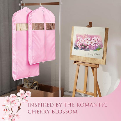 Univivi Super Soft Satin Garment Bags for Hanging Clothes, 43 Inch Zippered Suit Cover with Gussets, Breathable & Non-smell for Suits, Coats, Jackets, Shirts, 2 Pack - Pink