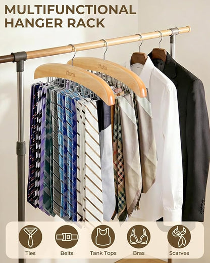 Tie Rack Hanger for Closet: Ohuhu 2 Packs 24 Folding Hooks Tie Hangers for Men Wooden Tie Holder Organizer Space Saving Necktie Storage 360 Degree Rotating Ties Belts Scarves Tank Tops-Burlywood