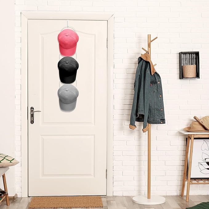 Yerliker 16 Pieces Hat Rack Wig Holder over The Door Baseball Hat Holder Wall Mounted Hanging Wig Organizer for Closet Display Storage Rack with 2 Hooks for Tie Scarf(White)