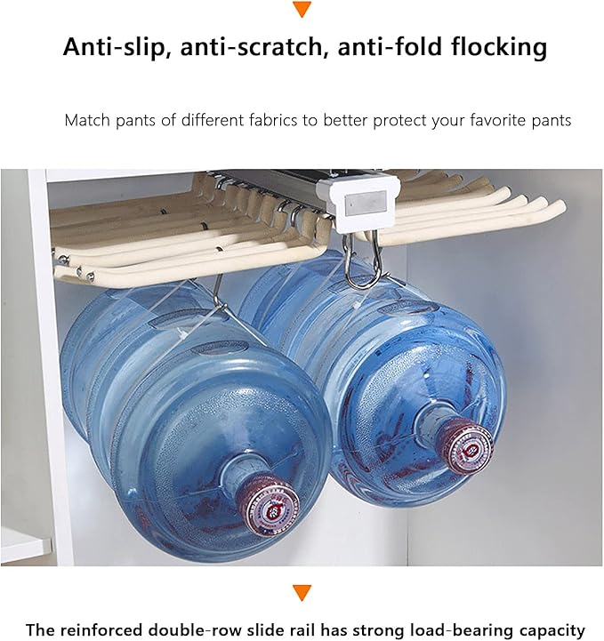 Pull Out Trousers Rack,Extendable Pants Holder,Cabinet Organizers Pants Rack Pant Hanger Rail Top Mount,for Space Saving and Storage,Beige