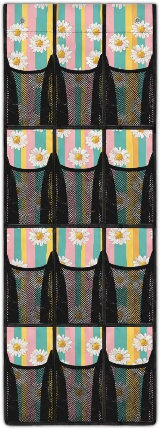 Daisy Over the Door Shoe Organizer 12 Large Mesh Pockets Sturdy Oxford Shoe Storage Organizer Hanging Shoe Rack for Closet