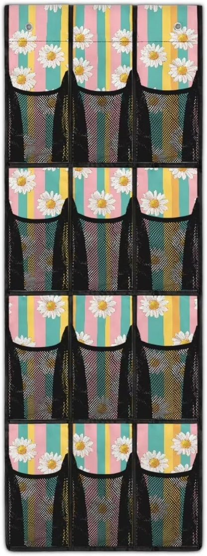 Daisy Over the Door Shoe Organizer 12 Large Mesh Pockets Sturdy Oxford Shoe Storage Organizer Hanging Shoe Rack for Closet
