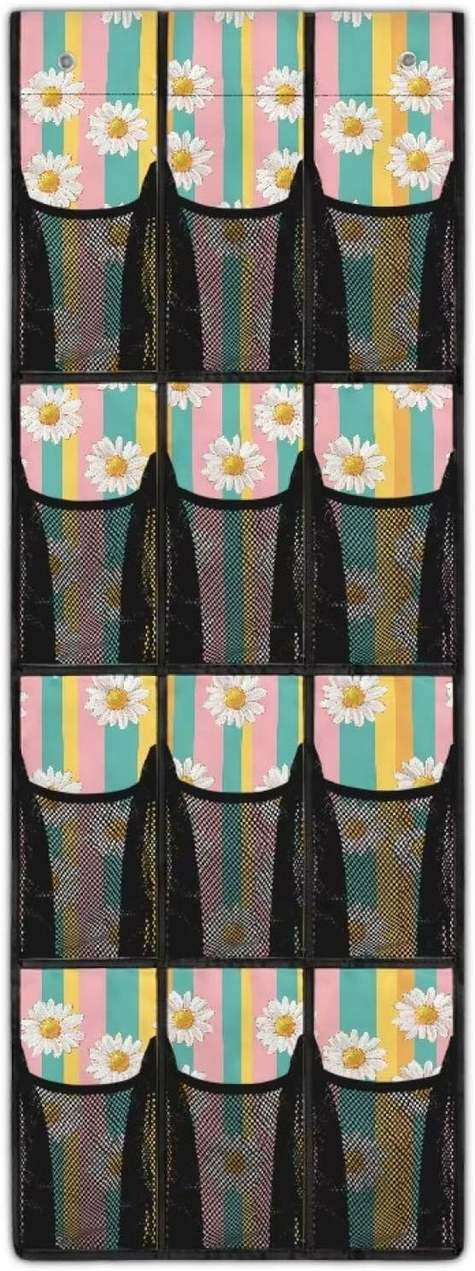 Daisy Over the Door Shoe Organizer 12 Large Mesh Pockets Sturdy Oxford Shoe Storage Organizer Hanging Shoe Rack for Closet