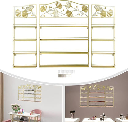 4 Tier Wall-Mounted Nail Polish Storage Racks 3PCS Metal Nail Polish Organizer Shelf for Wall Cosmetic Display Cases Perfume Lipstick Display Stand for Home Spa Nail Salon