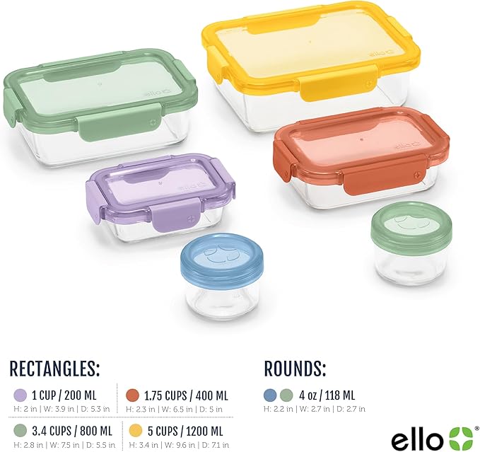 Ello Color Lock 12PC Mixed Glass Food Storage Sets, Leak-Proof Glass Food Storage Containers with Airtight BPA-Free Plastic Lids, Dishwasher, Microwave, and Freezer Safe, Desert Festival
