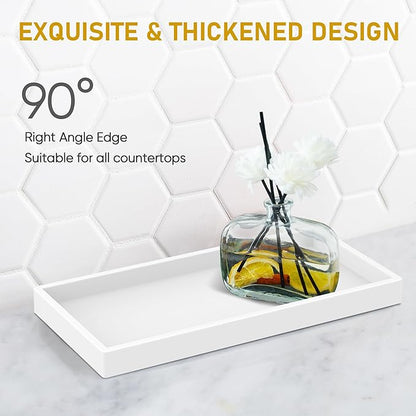 Bathroom Counter Tray,EG-SIPRO High-Grade Thickened Silicone Bathroom Vanity Tray,Shatterproof Durable Rectangle Bathroom Soap Dispenser Tray for Bathroom Countertop,White,Small+Large (EGTRAY)