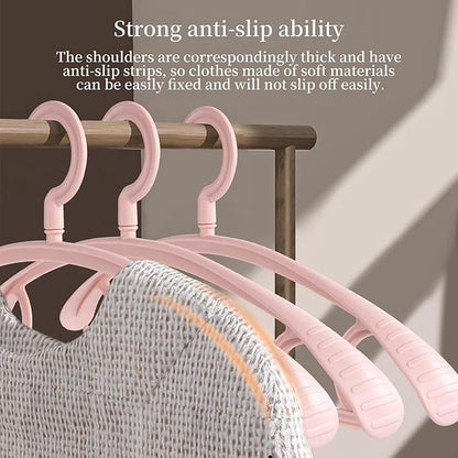 Plastic Clothes Hanger, Extra Thick Plastic Wide Shoulder Adult 360 Degrees Rotate Slip Resistant Standard Clothing Hanger Ideal for Everyday Use Pink 10 Pack