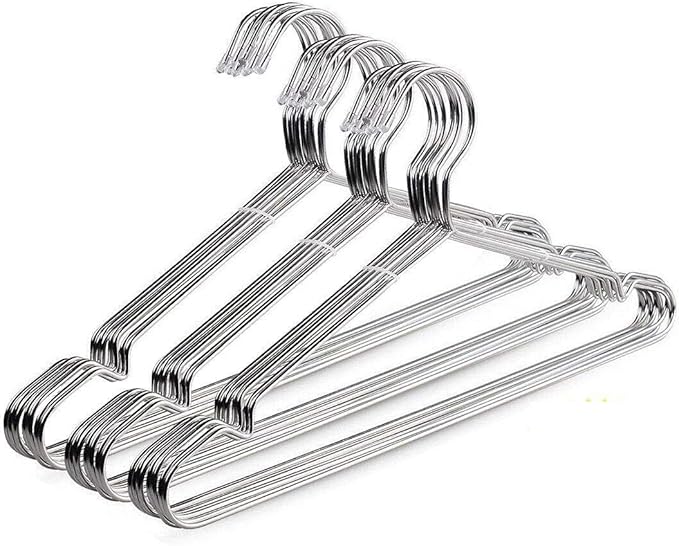 OIKA 30 Pack Heavy Duty Stainless Steel Hangers, Space-Saving Silver Clothes Hangers for Coats, Dresses, Shirts, Slacks with Non-Slip Groove Design, Ideal for Closet/Dorm/Laundry/Outdoor Use