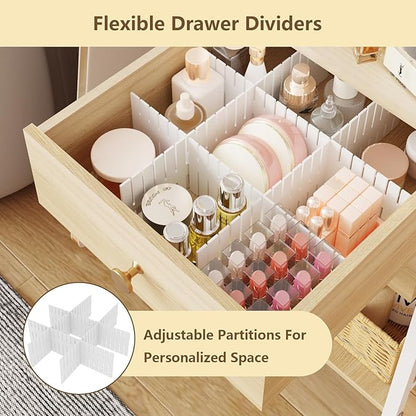 Makeup Organizer Cart, Rolling Floor Skincare Organizer and Storage with 2 Wooden Drawers, Cosmetics Display Cases Holder for Skin Care Perfume Hair Tools Nail Polish