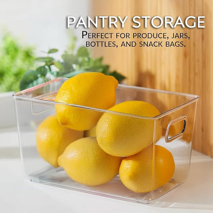 Set of 6 Clear Plastic Storage Bins With Handles, Containers To Organize Pantry, Fridge, Cabinet, Kitchen, Countertop, Closet, Cupboard, Home Organization and Storage