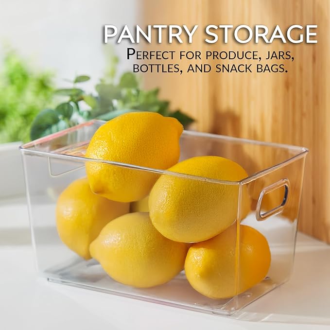 Set of 4 Clear Plastic Storage Bins With Handles, Containers To Organize Pantry, Fridge, Cabinet, Kitchen, Countertop, Closet, Cupboard, Home Organization and Storage