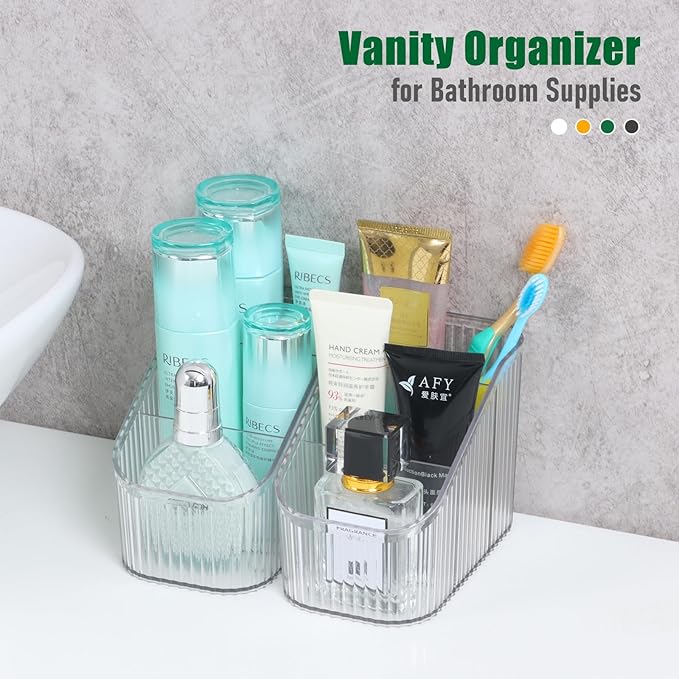 Black Makeup Brush Holder & Organizer for Vanity, Bathroom Countertop - 5 Cup Toiletry Organizer for Skincare, Perfume, Hairbrush, Sunglasses & Desk Accessories