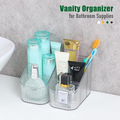 Black Makeup Brush Holder & Organizer for Vanity, Bathroom Countertop - 5 Cup Toiletry Organizer for Skincare, Perfume, Hairbrush, Sunglasses & Desk Accessories