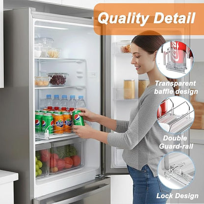 Drink Organizer For Fridge Large Capacity 5 Rows Soda Can Organizer, Automatic Pusher Glide with Removable Dividers For Drink Organizer, Can Holders For Fridge, Space-Saving Can Dispenser For Kitchen