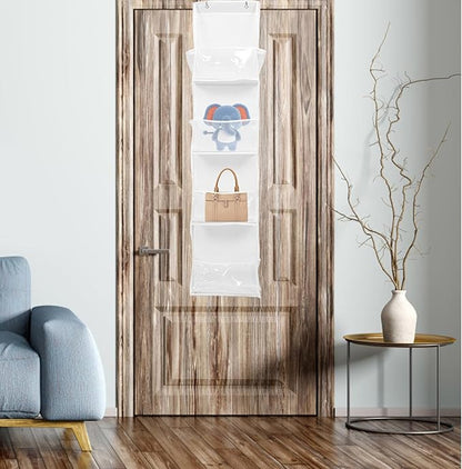 Cabilock 2Pcs Over The Door Hanging Storage Organizer Bag Convenient Wall Mounted Hanger for Handbags Shoes and Umbrellas Stylish White Gray Maximizes Space Utilization