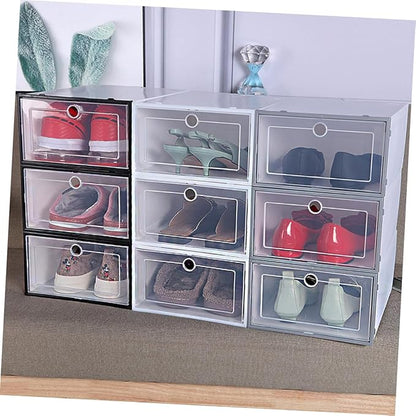 6pcs Transparent Stackable Shoes Container Drawer Type Shoe Organizer Dustproof Design for Closets Entryway and Storage White