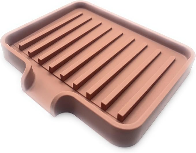 Silicone Soap Dish Tray and Sponge Holder with Drain Chute, Rectangular, Kitchen and Bathroom Sink Organizer (Mocha, 5.2"x4" (Set of 2), 7.2 Ounces)