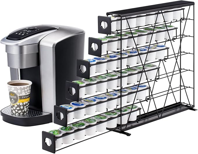 K Cup Holders for 6 Tier, 48 Pods K Cup Storage, Coffee Pod Holder for Countertop, K Cup Organizer Coffee Bar Accessories Black Metal